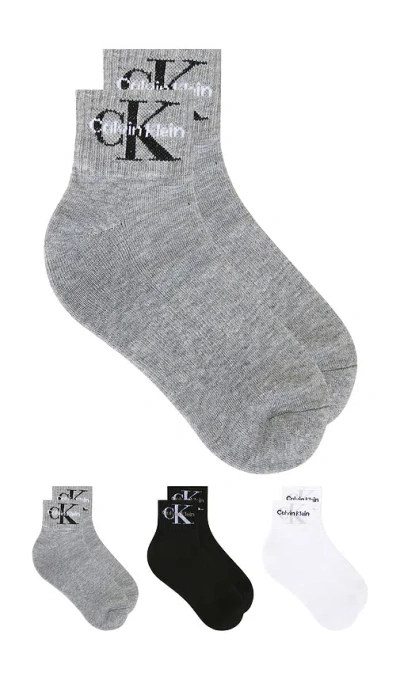 Calvin Klein 6 Pack 1/2 Terry Athletic Quarter Socks In Gray