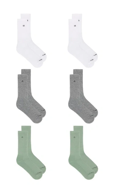 Calvin Klein 6 Pack Basic Cushion Crew Socks In Green