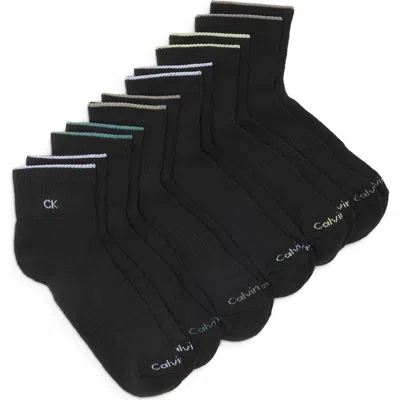Calvin Klein 6-pack Cushioned Quarter Socks In Black