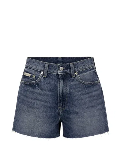 Calvin Klein 90s Relaxed Raw-cut Mini Denim Shorts In Blue