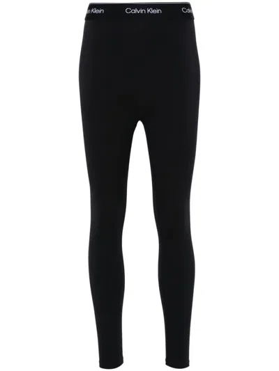 Calvin Klein Logo-waistband Leggings In Schwarz