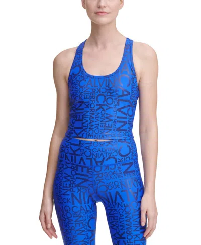 Calvin Klein Activewear Performance Cropped Tank In Logo Line Bold Blue In Pattern