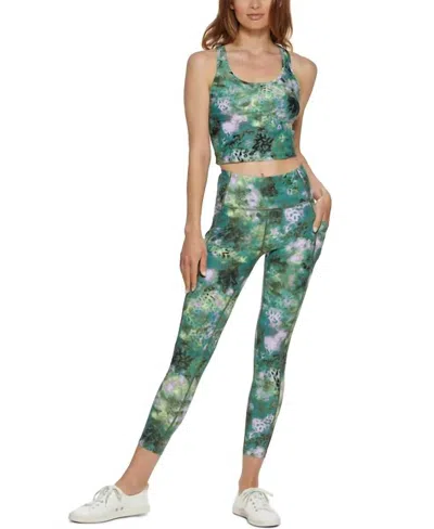 Calvin Klein Activewear Performance Printed Racerback Cropped Tank Top In Ice Leopard Bonsai In Multi