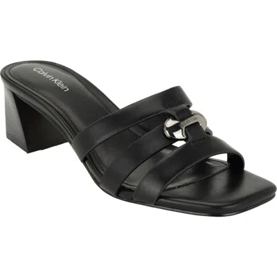 Calvin Klein Adelaide Faux Leather Slide Sandal In Black Leather