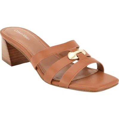 Calvin Klein Adelaide Faux Leather Slide Sandal In Dark Natural Leather