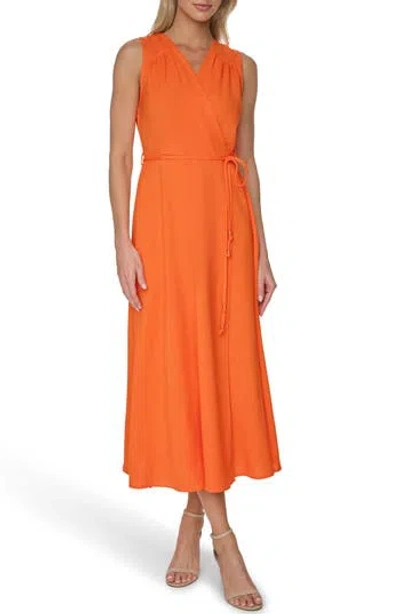 Calvin Klein Aerowash Faux Wrap Maxi Dress In Orange