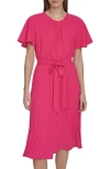 Calvin Klein Aerowash Flutter Sleeve Pleated Dress In Hibiscus