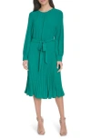 Calvin Klein Aerowash Long Sleeve Pleated Midi Dress In Meadow