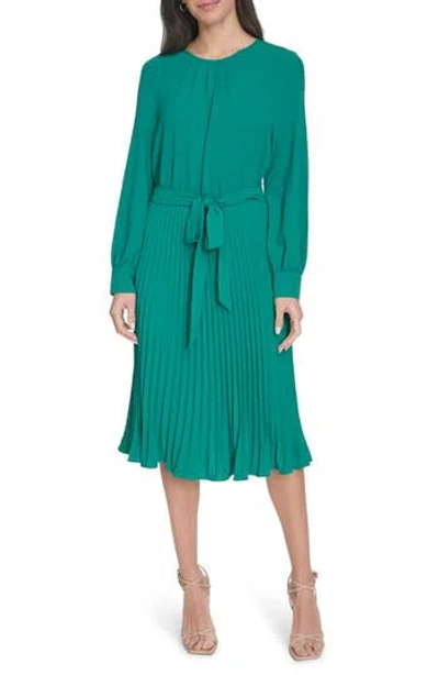 Calvin Klein Aerowash Long Sleeve Pleated Midi Dress In Meadow