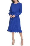 Calvin Klein Aerowash Long Sleeve Pleated Midi Dress In Ultramarine