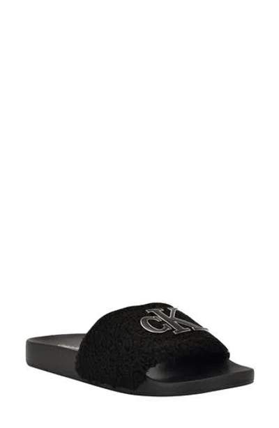 Calvin Klein Ahva Faux Fur Slide Sandal In Black