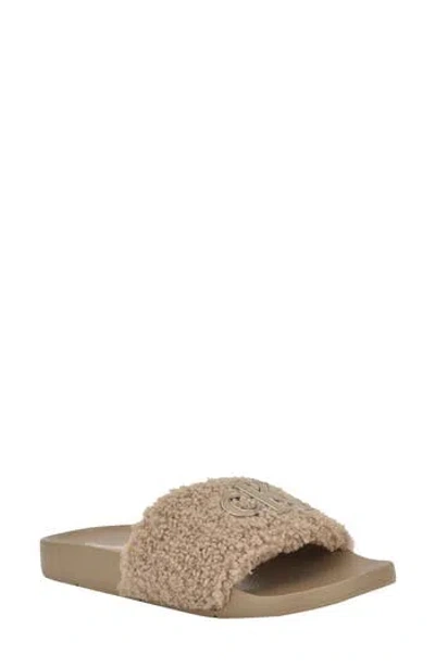 Calvin Klein Ahva Faux Fur Slide Sandal In Brown
