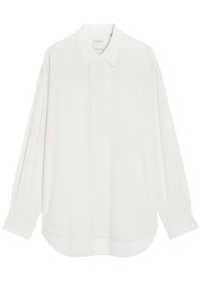 Calvin Klein Amari Draped-trim Silk Shirt In White