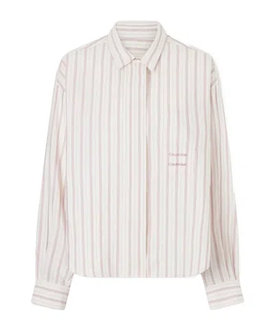Calvin Klein Amari Pinstriped Cotton And Silk-blend Shirt In Pink