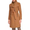 Calvin Klein Angled Zip Twill Coat In Dark Camel