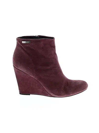 Pre-owned Calvin Klein Ankle Boots In Burgundy