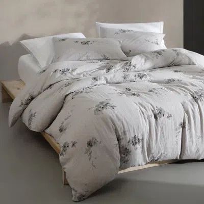 Calvin Klein Aquarelle Floral Cotton Duvet Cover Set In Gray