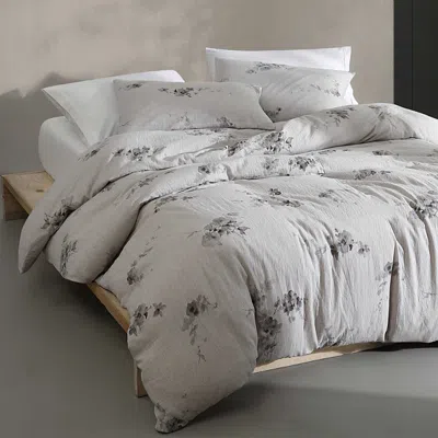Calvin Klein Aquarelle Floral Cotton Melange Gauze 3 Piece Comforter Set, Queen In Gray