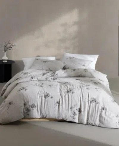 Calvin Klein Aquarelle Floral Cotton Melange Gauze Comforter Sets In Gray