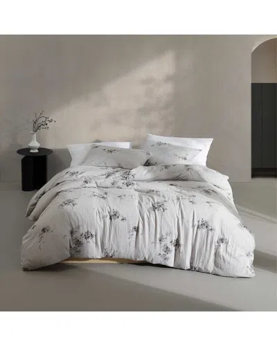 Calvin Klein Aquarelle Floral Cotton Melange Gauze Duvet Cover Set In White