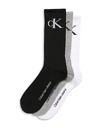Calvin Klein Men's Monogram Logo Cushion 3-pack Crew Socks In Black Assorted