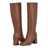 Calvin Klein Arista Boots Womens Brown Leather Block Heel Knee High Lion615 In Brown