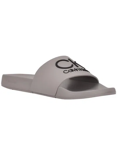 Calvin Klein Ark Mens Logo Pool Slide Sandals In Grey