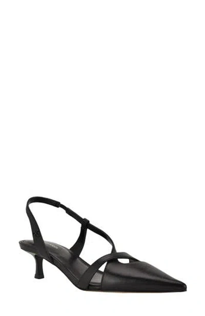 Calvin Klein Arlanna Slingback Pointed Toe Kitten Heel Pump In Black Leather