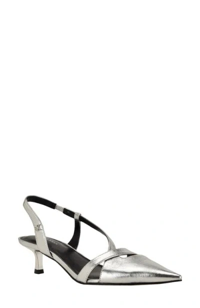 Calvin Klein Arlanna Slingback Pointed Toe Kitten Heel Pump In Silver