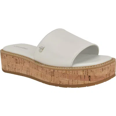 Calvin Klein Arzelia Platform Sandal In White Smooth