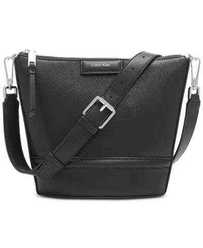 Calvin Klein Ash Adjustable Top Zipper Crossbody In Black