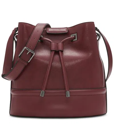 Calvin Klein Ash Drawstring Adjustable Bucket Bag In Deep Rouge