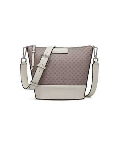 Calvin Klein Ash Ombre Signature Top Zipper Adjustable Crossbody In Taupe Whit