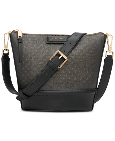 Calvin Klein Ash Signature Adjustable Top Zipper Crossbody In Multi