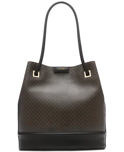 Calvin Klein Ash Signature Tote With Magnetic Snap In Multi