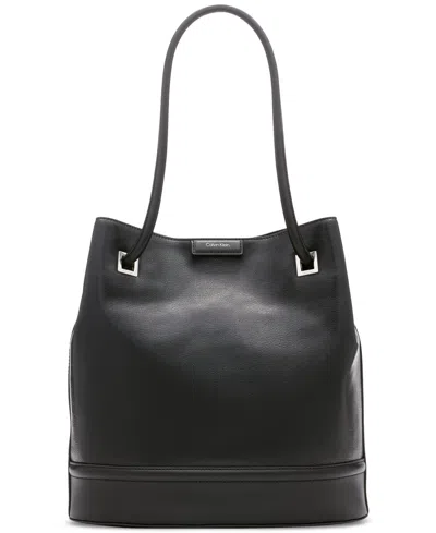 Calvin Klein Ash Tote With Magnetic Snap In Black,silver