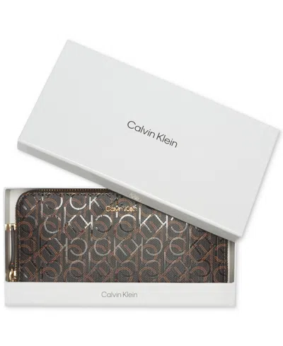 Calvin Klein Ashley Signature Wallet In Brown,caramel