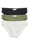 Calvin Klein Assorted 3-pack Bikinis In Snow/green/black