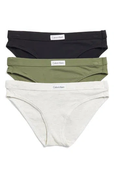 Calvin Klein Assorted 3-pack Bikinis In Snow/green/black