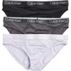 Calvin Klein 3-pack Stretch-cotton Thongs In Black/ash