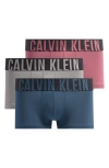 Calvin Klein Assorted 3-pack Performance Microfiber Trunks In Navy Stone