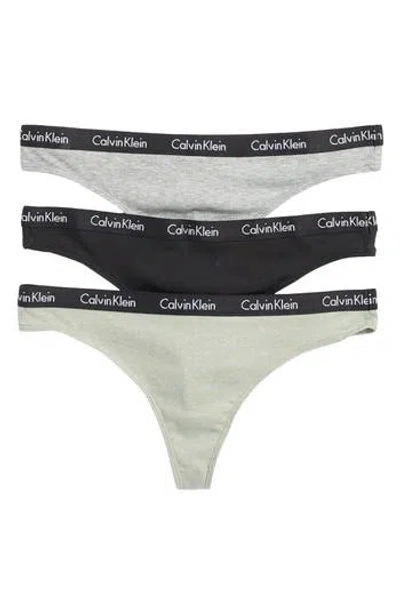 Calvin Klein Assorted 3-pack Rib Thongs In Black/grey/light Beige
