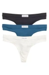 Calvin Klein Assorted 3-pack Thongs In Black/snow/blue