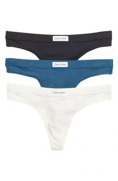 Calvin Klein Assorted 3-pack Thongs In Black/snow/blue