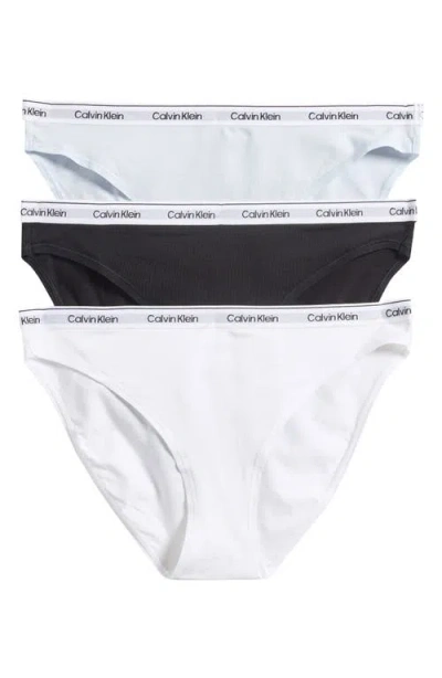 Calvin Klein Assorted 3-pack Logo Bikinis In Black/classic White/plein Air