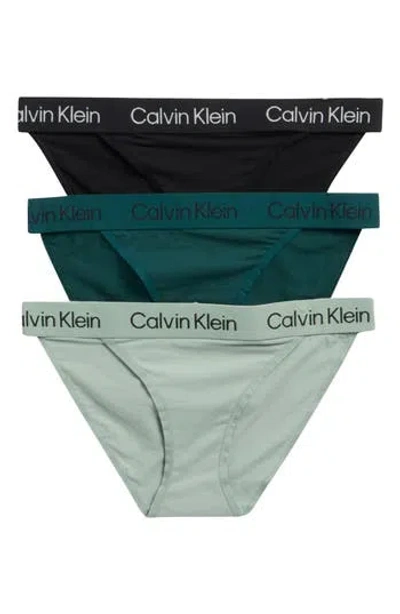 Calvin Klein Assorted 3-pack Stretch Bikinis In Sea Moss/sage Meadow/ Black