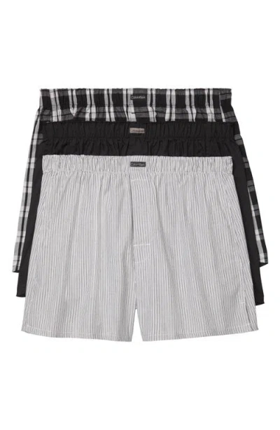 Calvin Klein Assorted 3-pack Woven Cotton Boxers In Multi