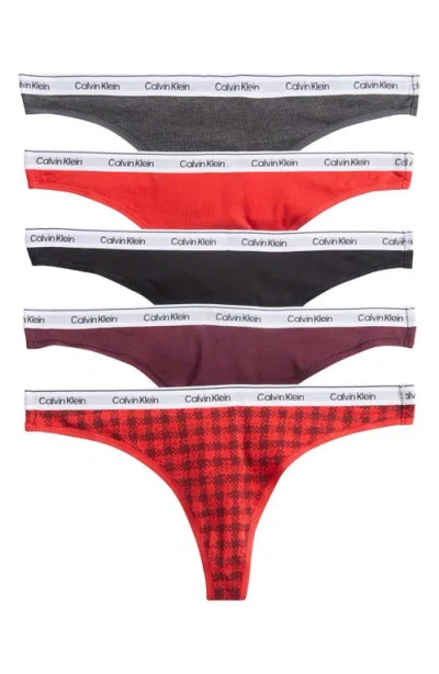 Calvin Klein Assorted 5-pack Cotton Blend Thongs In Multi