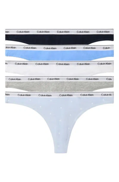 Calvin Klein Assorted 5-pack Cotton Blend Thongs In Multi