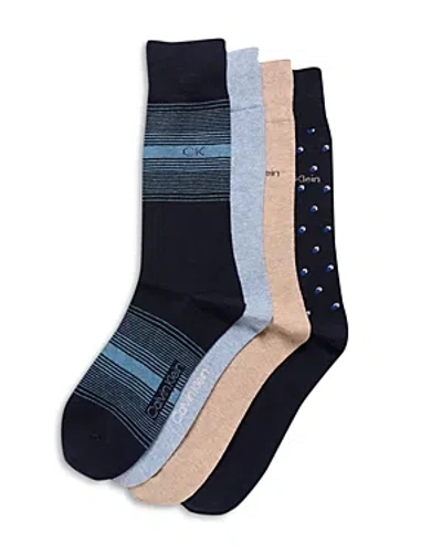 Calvin Klein Assorted Dress Crew Socks - 4 Pk. In Blue